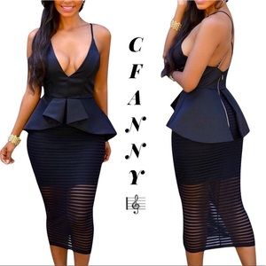 NWOT~Cfanny-V Neck Crisscross Peplum Dress 🖤